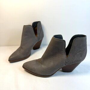 Frye Reina Ankle Boots Womens 7M Gray Cutout Bootie  Nubuck Block Heel Western
